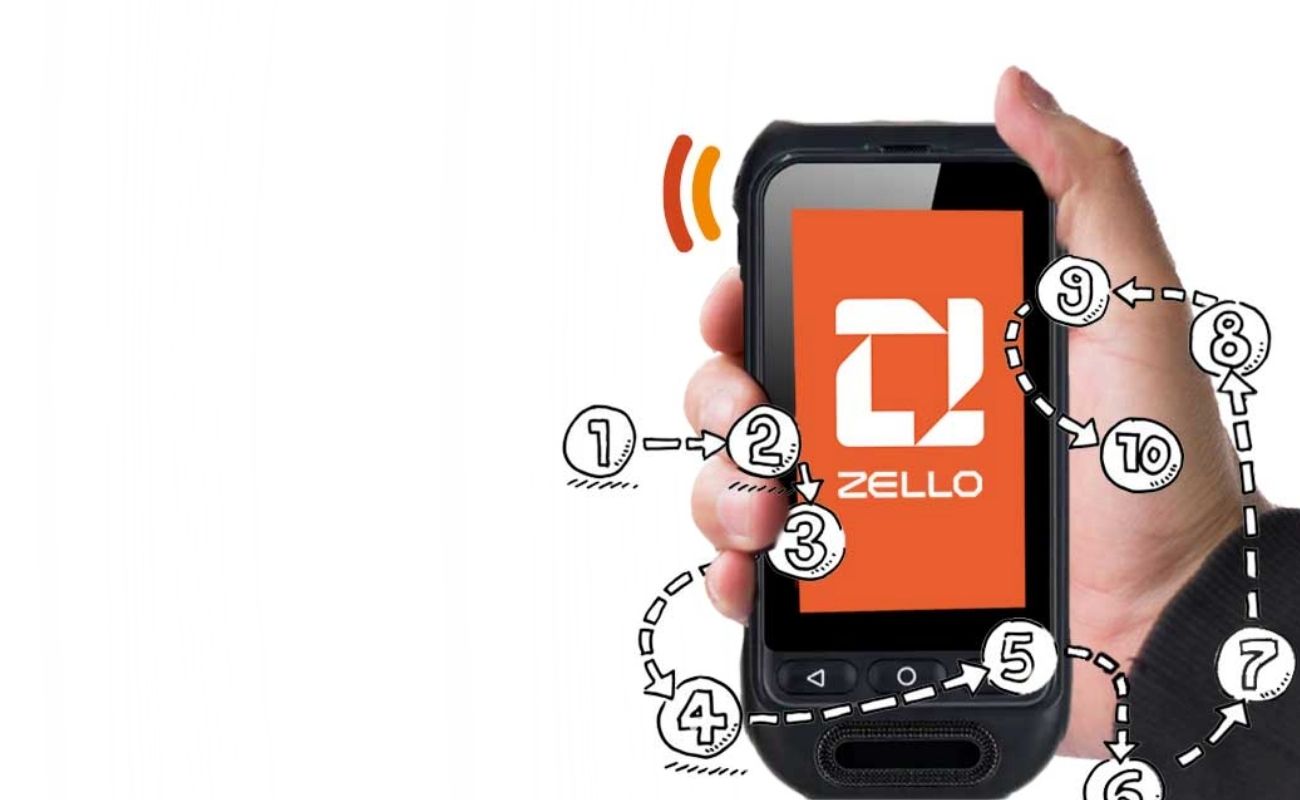 Dispositivo PoC mostrando la plataforma Zello para la coordinación de servicios.